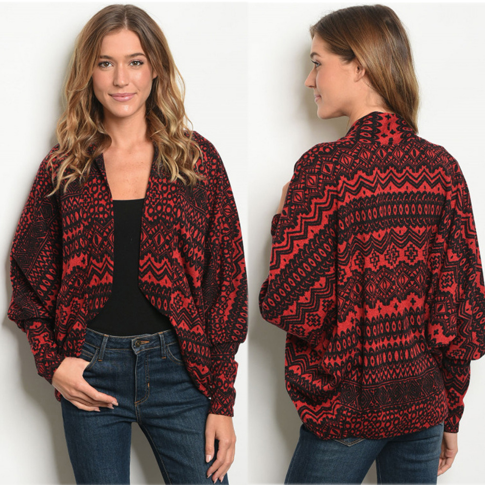 LAST red Cardigan, red & black sub knit cardigan